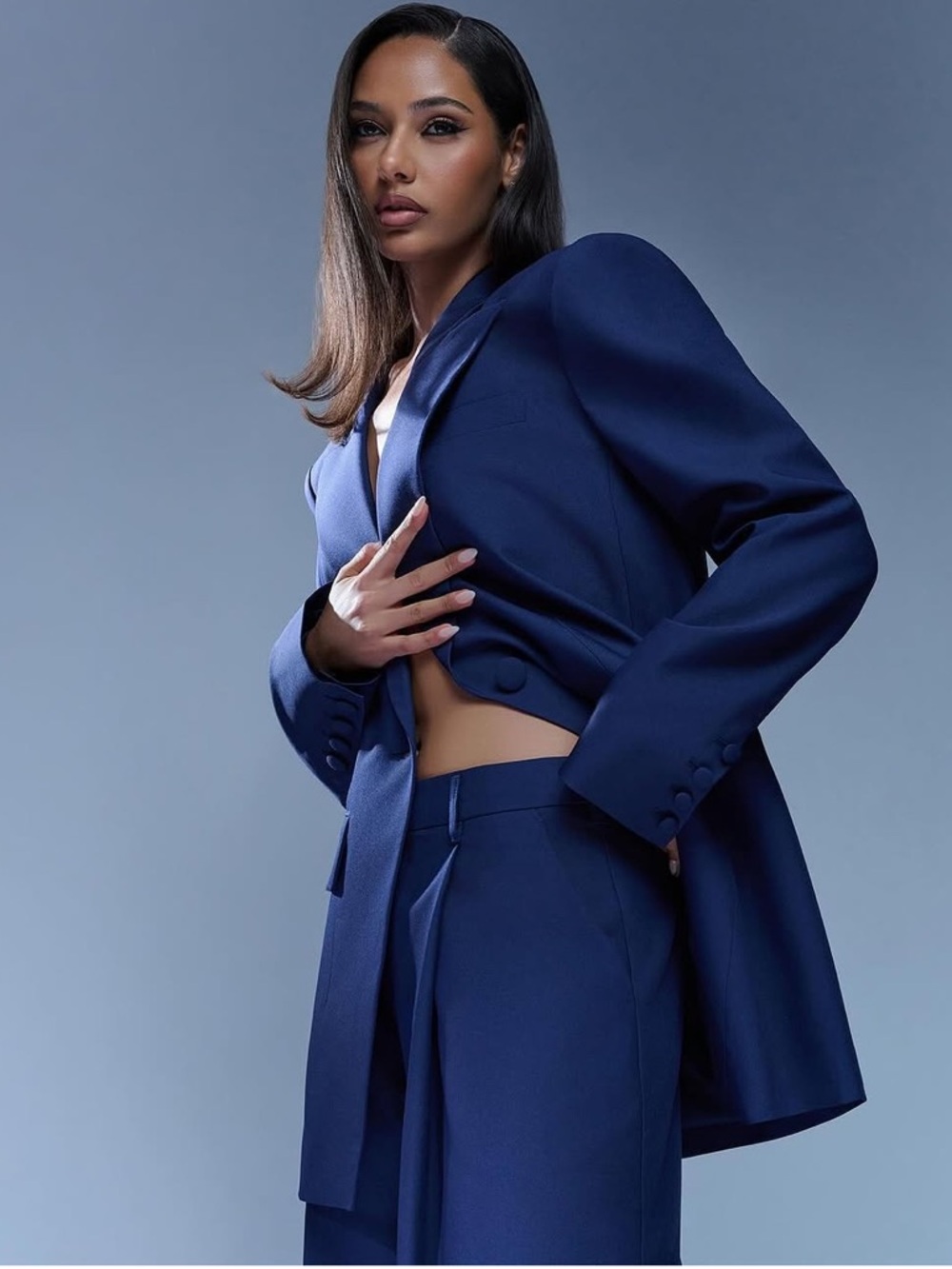Naked Wardrobe Navy Blue Blazer & Trouser Suit Set